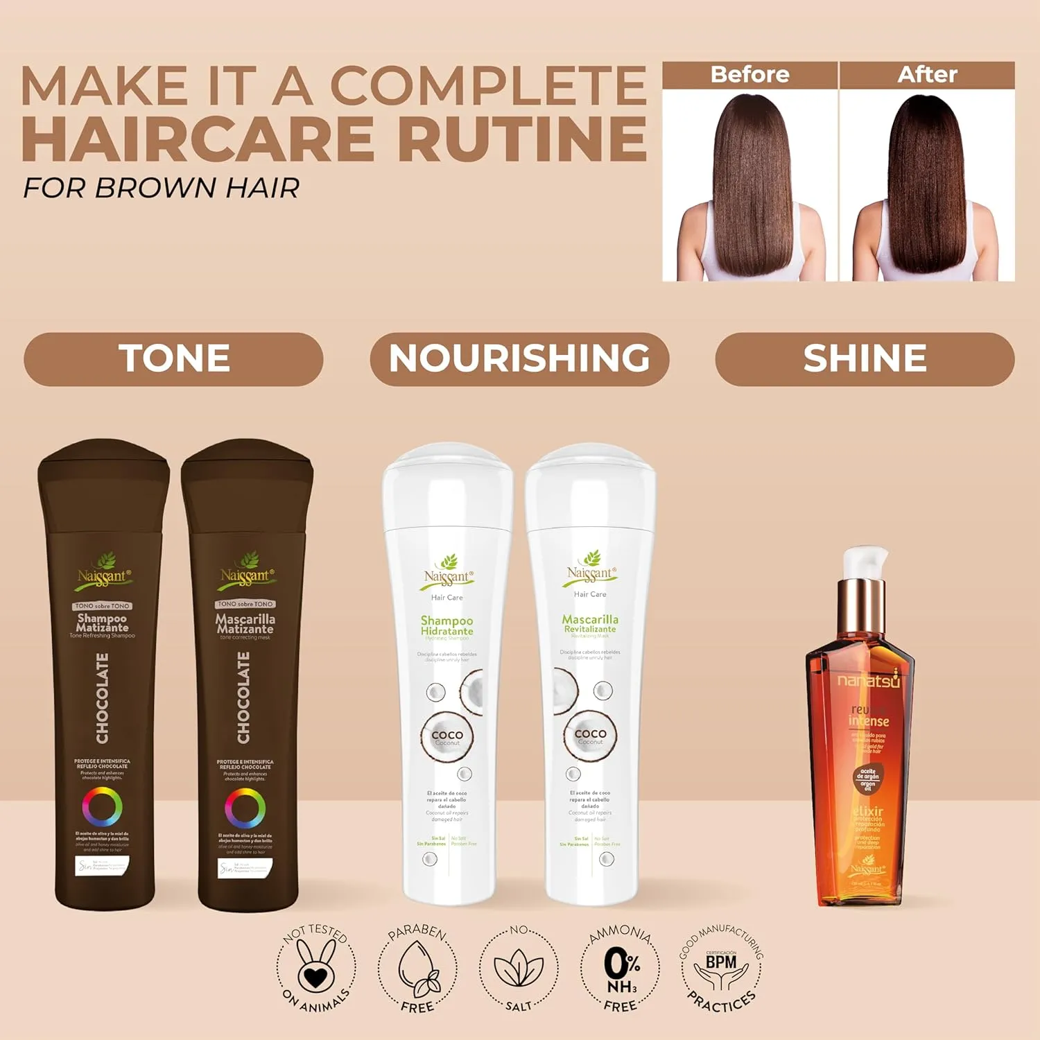 naissant Cooper Chocolate Hair Toning Shampoo | Color Depositing | Refresh & Neutralize Brassy Tones | Paraben, Ammonia & Sulfate Free | Pro-Vitamin B5, Olive Oil & Honey (Chocolate) 10.1 Fl Oz
