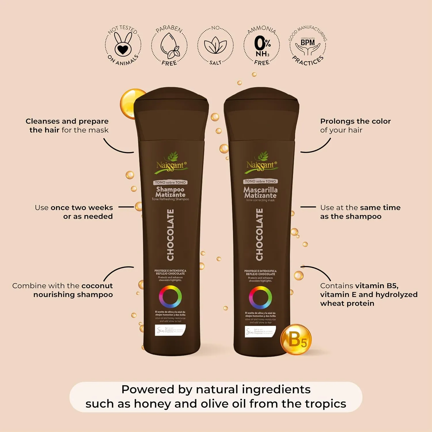 naissant Cooper Chocolate Hair Toning Shampoo | Color Depositing | Refresh & Neutralize Brassy Tones | Paraben, Ammonia & Sulfate Free | Pro-Vitamin B5, Olive Oil & Honey (Chocolate) 10.1 Fl Oz