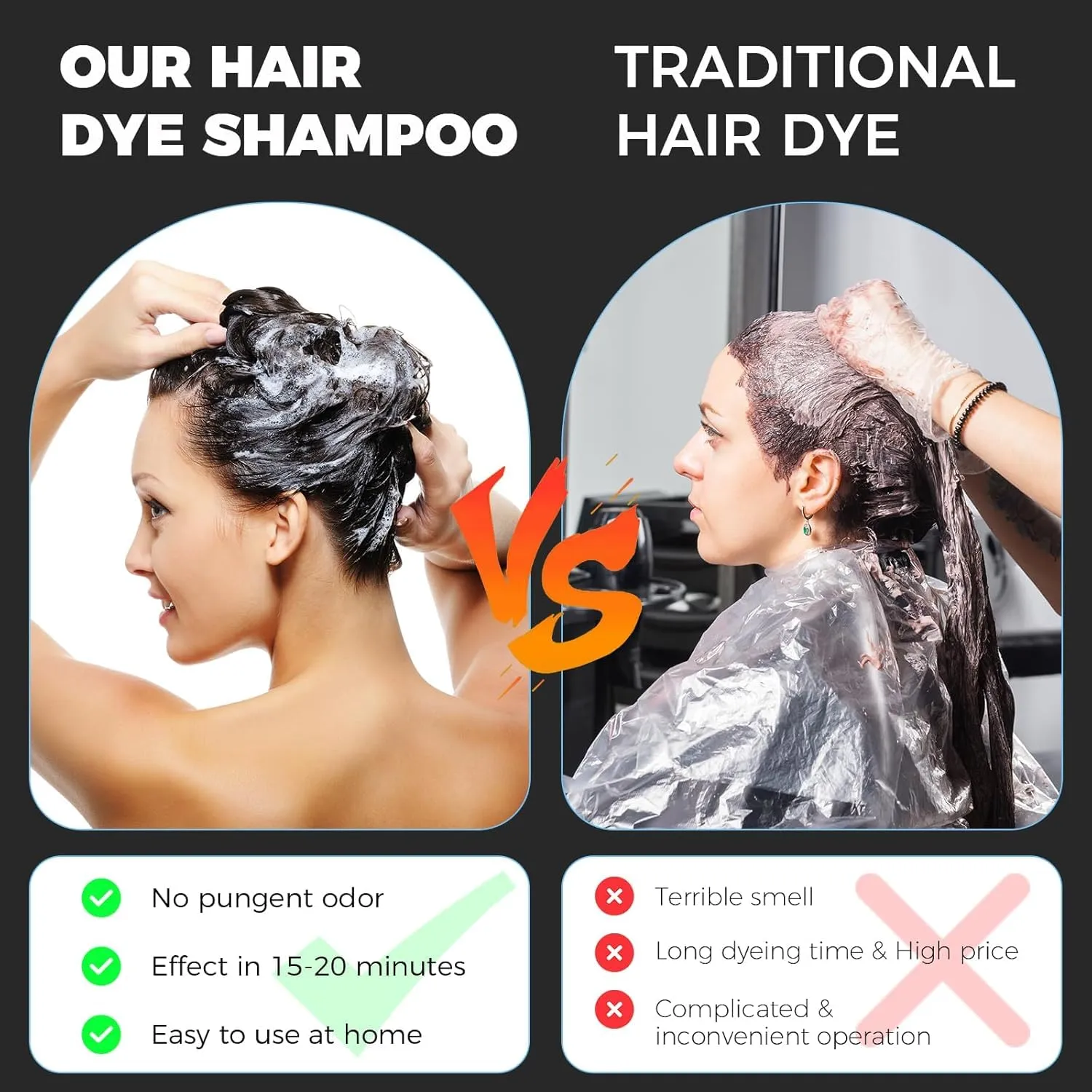 Natural Black Hair Dye Shampoo Instant & Easy 3-in-1 Hair Color Solution for Men and Women - Herbal Formula, Ammonia-free, Lasts 30 Days - 16.90 oz