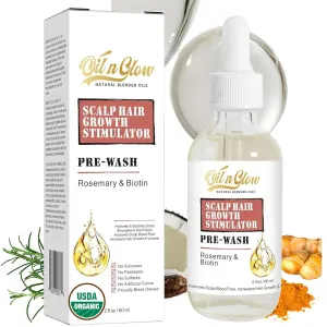 Natural Pre-Wash Scalp and Hair Treatment Oil with USDA Organic Rosemary Oil & Biotin for Hair Growth, Pre-Shampoo Growth Stimulator Serum for Thinning, Breakage, Hair Loss - 2 Fl Oz