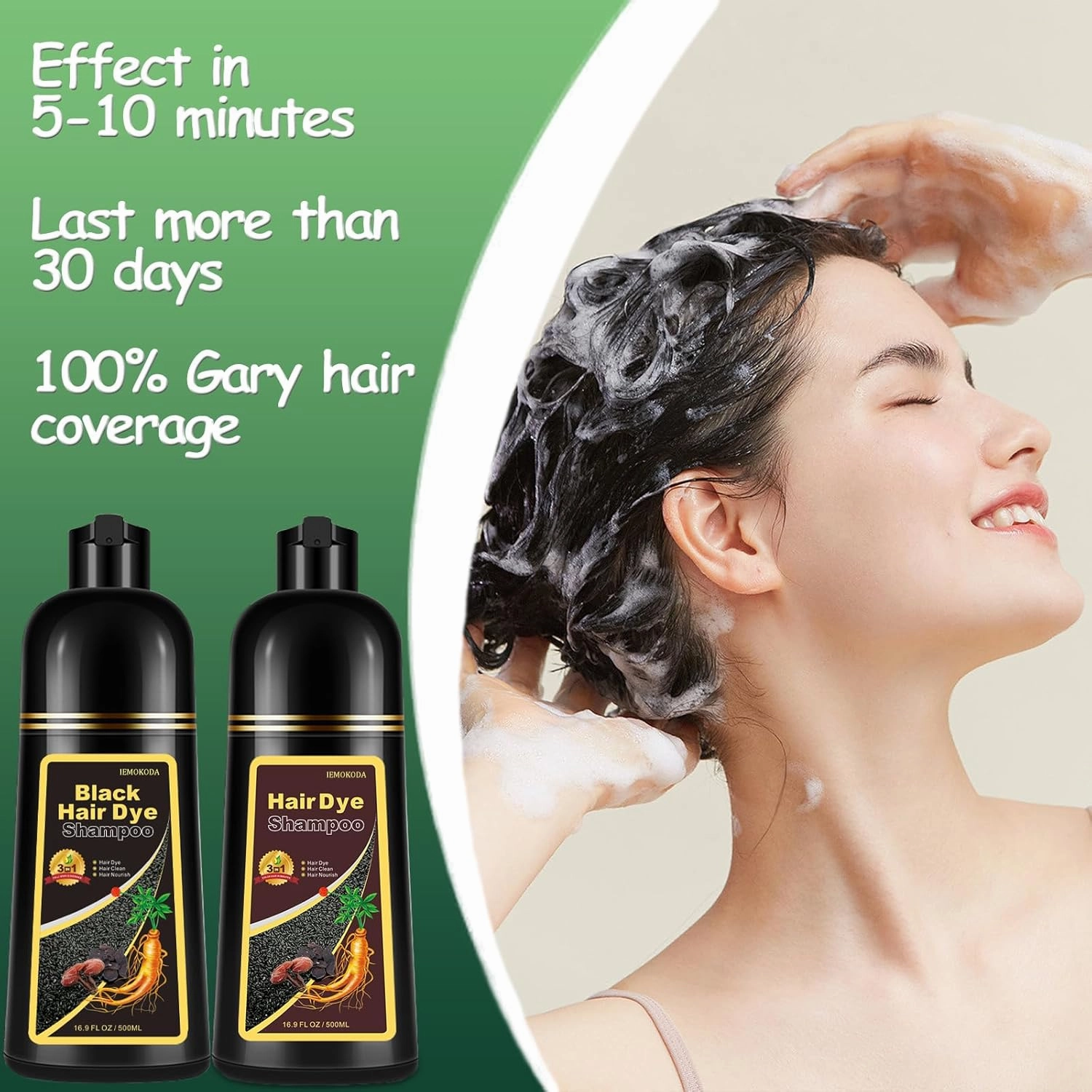 Natural Black Hair Shampoo, Hair Dye Shampoo 3 in 1, Shampoo Para Canas for Men Women, Hair Dye 100% Gray Coverage for All Hair Types 16.9 Fl Oz (Black)