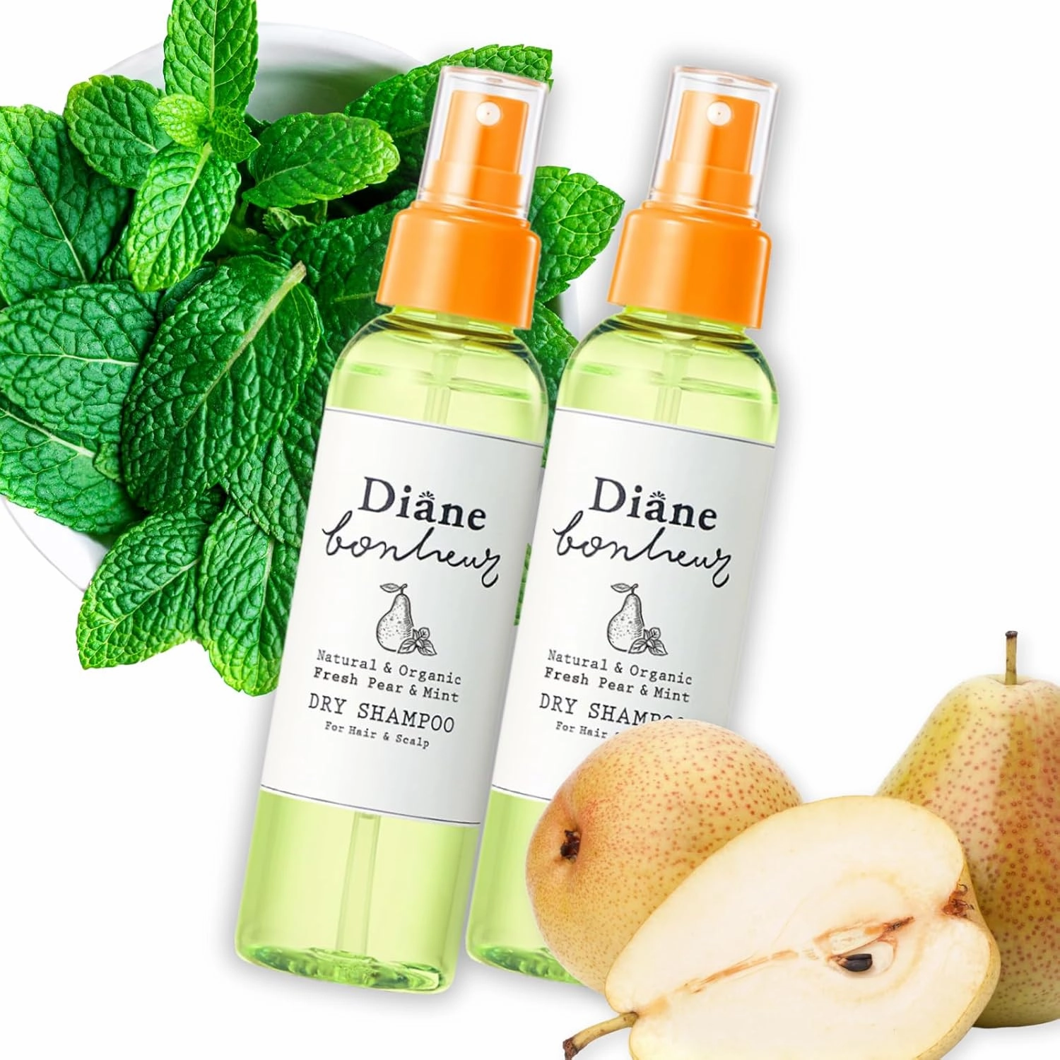 Natural Wet Dry Shampoo for Women Dry Hair & Sensitive Scalp, Organic Hair & Body Mist with Rosemary & Rose Water, Moisturizing Hair Refresher Spray from Japan, PEAR MINT, 4.06 Fl Oz 2EA