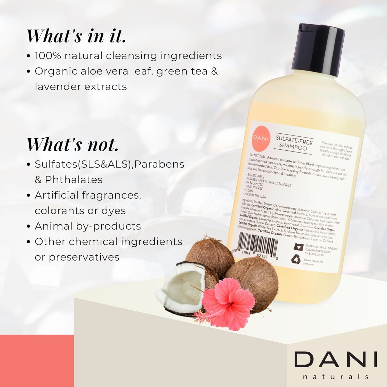 Naturals Moisturizing Shampoo - Coconut Hibiscus - Sulfate-Free, Strengthens & Conditions Dry, Thin, Damaged Hair - Color-Safe, Organic Ingredients, 12 oz