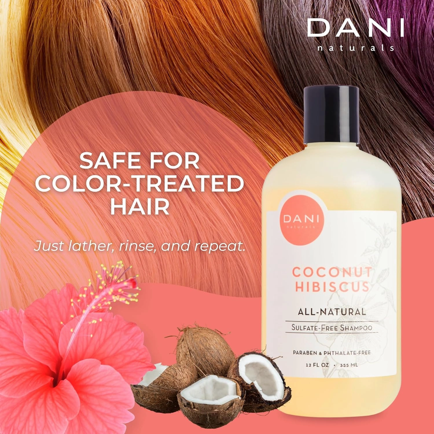 Naturals Moisturizing Shampoo - Coconut Hibiscus - Sulfate-Free, Strengthens & Conditions Dry, Thin, Damaged Hair - Color-Safe, Organic Ingredients, 12 oz