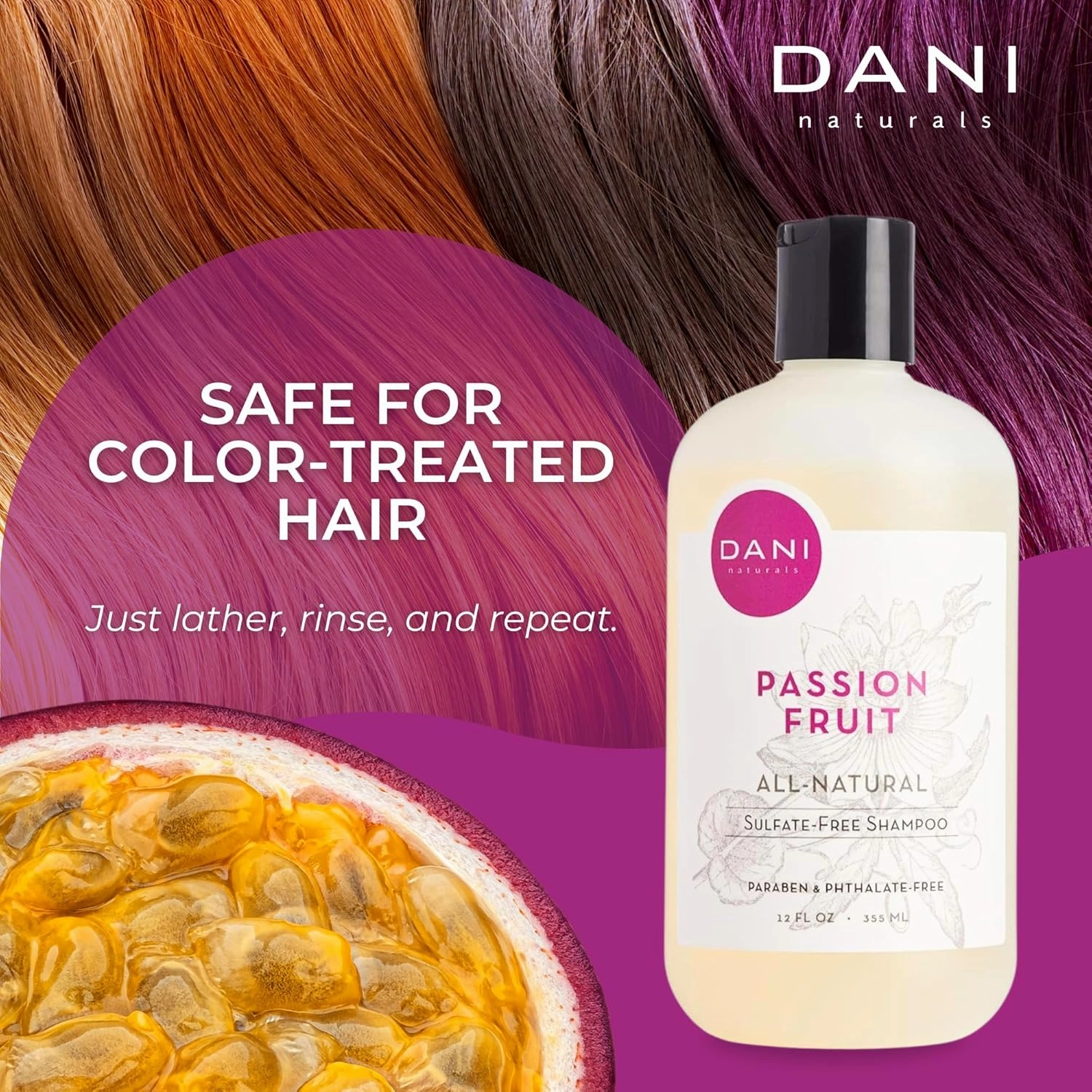 Naturals Shampoo - Passion Fruit Scent - Sulfate-Free, Vegan, Moisturizing, 12 oz | Nourishing for All Hair Types & Sensitive Scalps