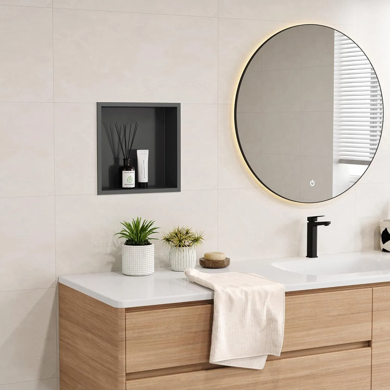 Neodrain 12 x 12 inch Shower Niche, Gun Metal Stainless Steel, No Tile Needed, Recessed Niche For Bathroom Storage
