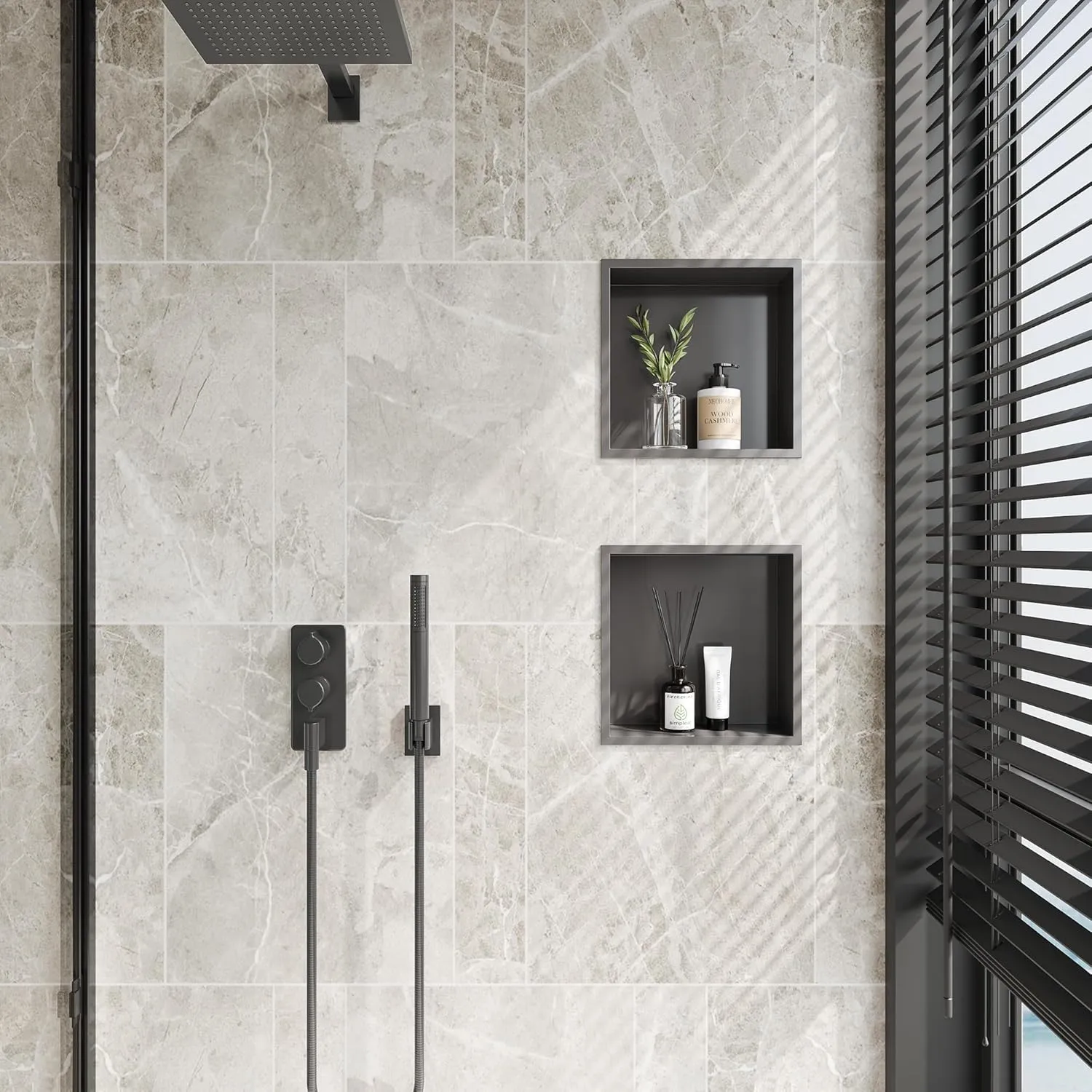 Neodrain 12 x 12 inch Shower Niche, Gun Metal Stainless Steel, No Tile Needed, Recessed Niche For Bathroom Storage