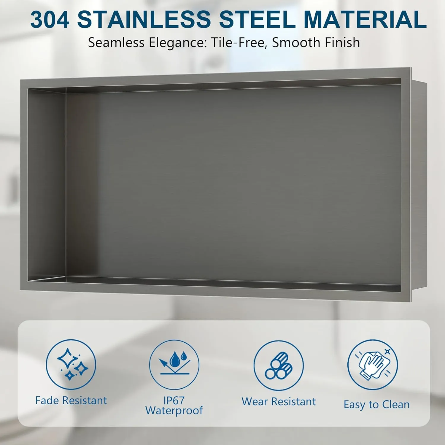 Neodrain 24X12Inch Shower Niche, Gun Metal Stainless Niche NO Tile Needed Recessed Niche Shower for Bathroom Storage