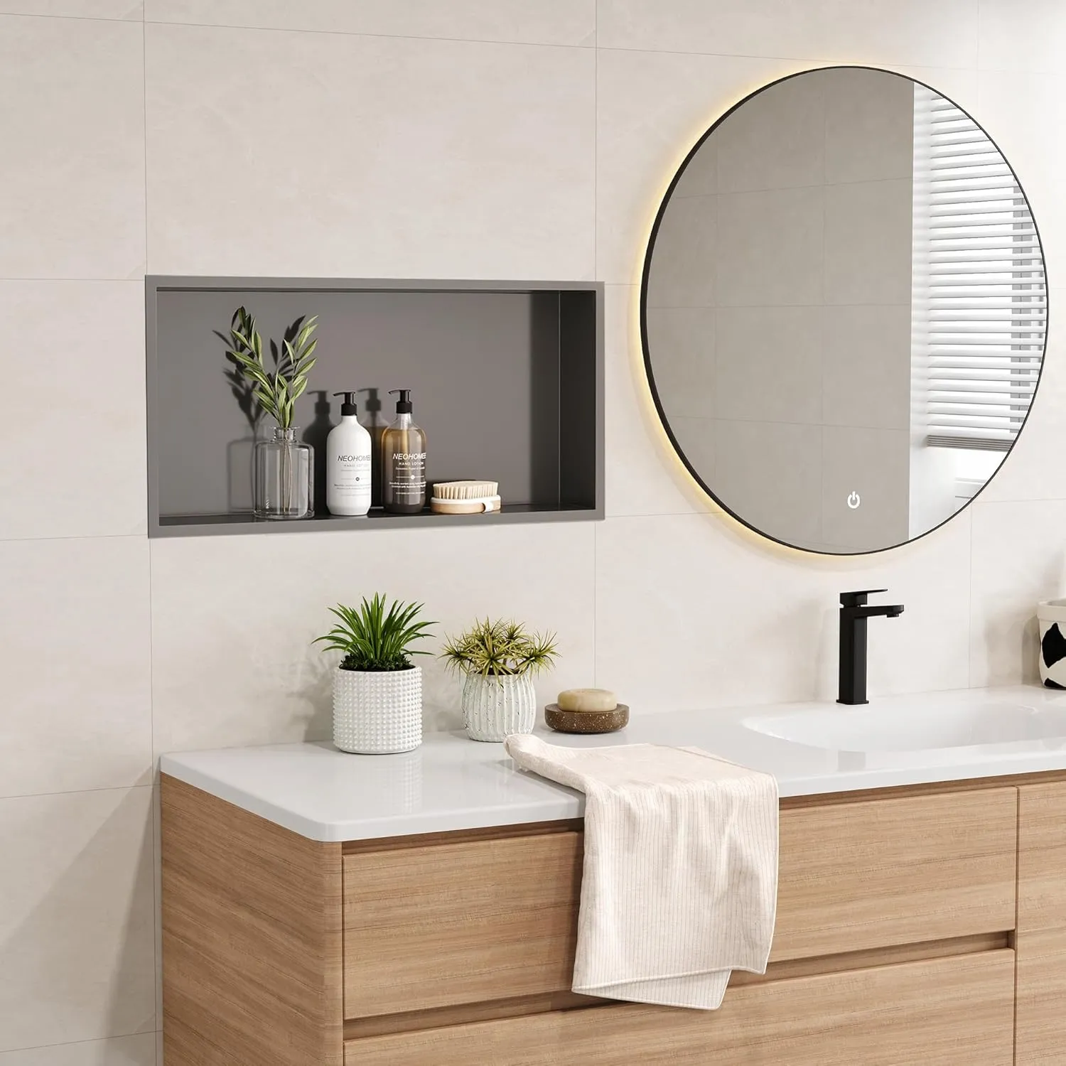 Neodrain 24X12Inch Shower Niche, Gun Metal Stainless Niche NO Tile Needed Recessed Niche Shower for Bathroom Storage