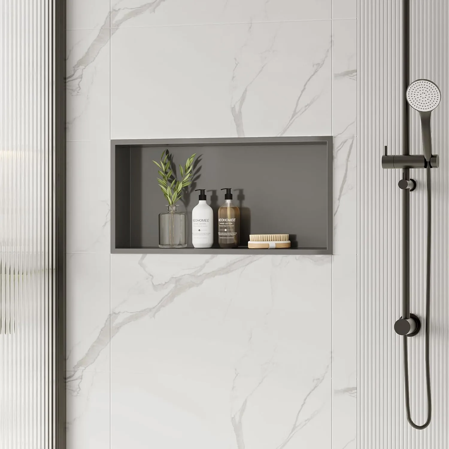 Neodrain 24X12Inch Shower Niche, Gun Metal Stainless Niche NO Tile Needed Recessed Niche Shower for Bathroom Storage