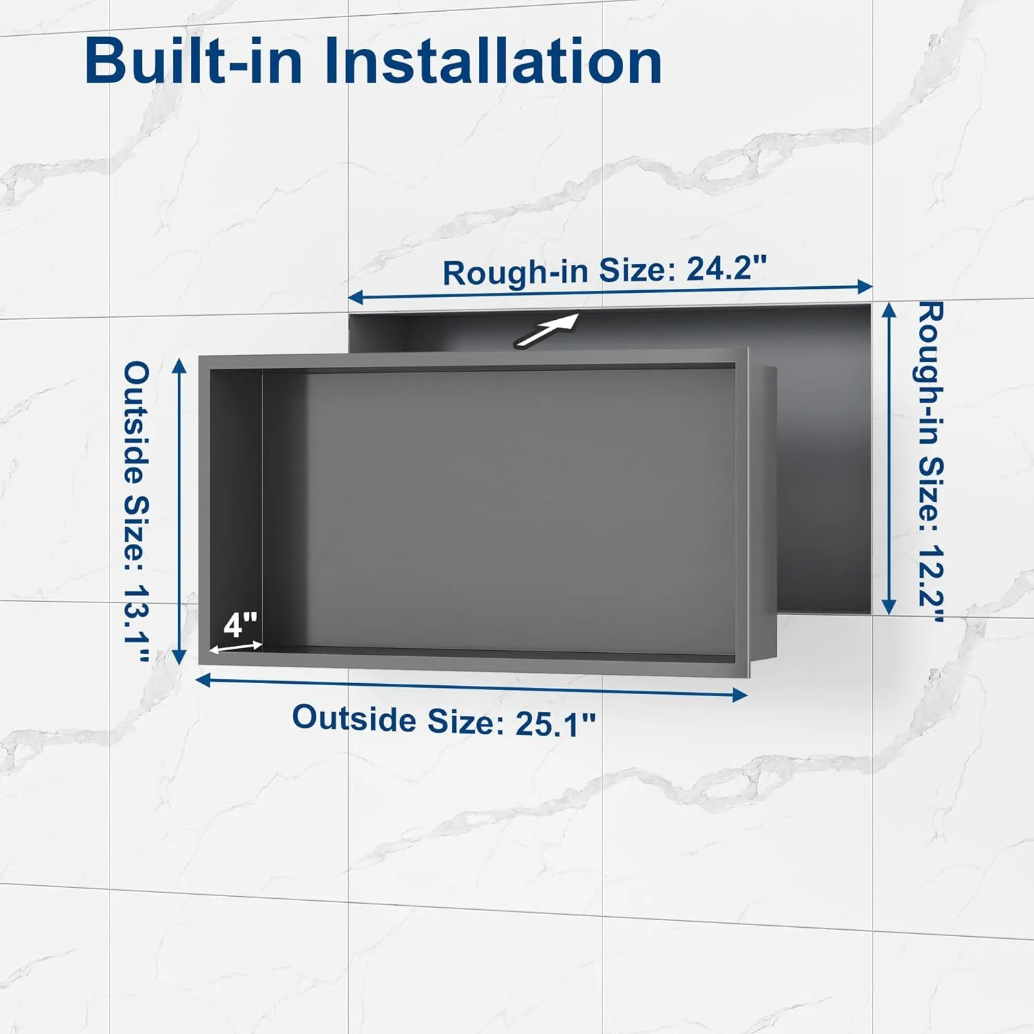 Neodrain 24X12Inch Shower Niche, Gun Metal Stainless Niche NO Tile Needed Recessed Niche Shower for Bathroom Storage