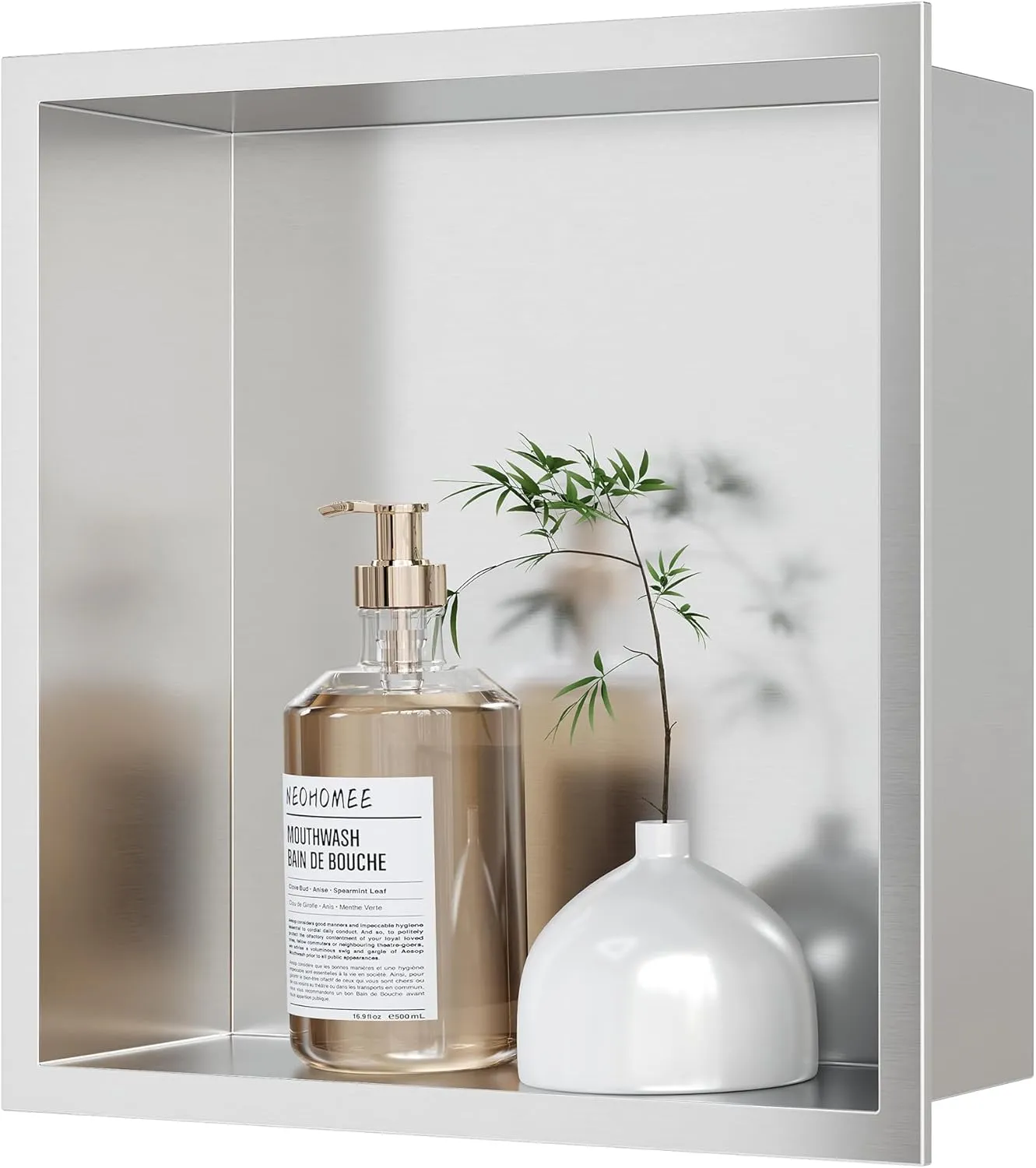 Neodrain No Tile Shower Niche, Brushed Stainless Steel Bathroom Wall Niche Cubby, 12" X 12" Recessed Storage Shelf