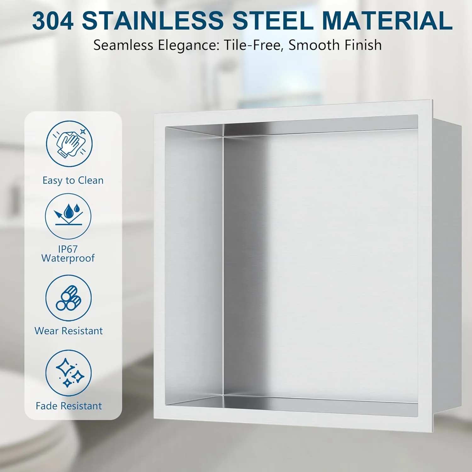 Neodrain No Tile Shower Niche, Brushed Stainless Steel Bathroom Wall Niche Cubby, 12" X 12" Recessed Storage Shelf