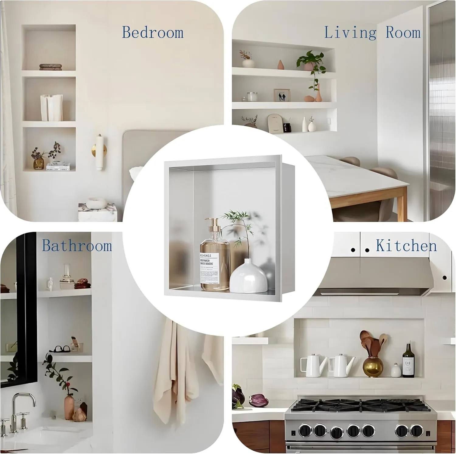 Neodrain No Tile Shower Niche, Brushed Stainless Steel Bathroom Wall Niche Cubby, 12" X 12" Recessed Storage Shelf