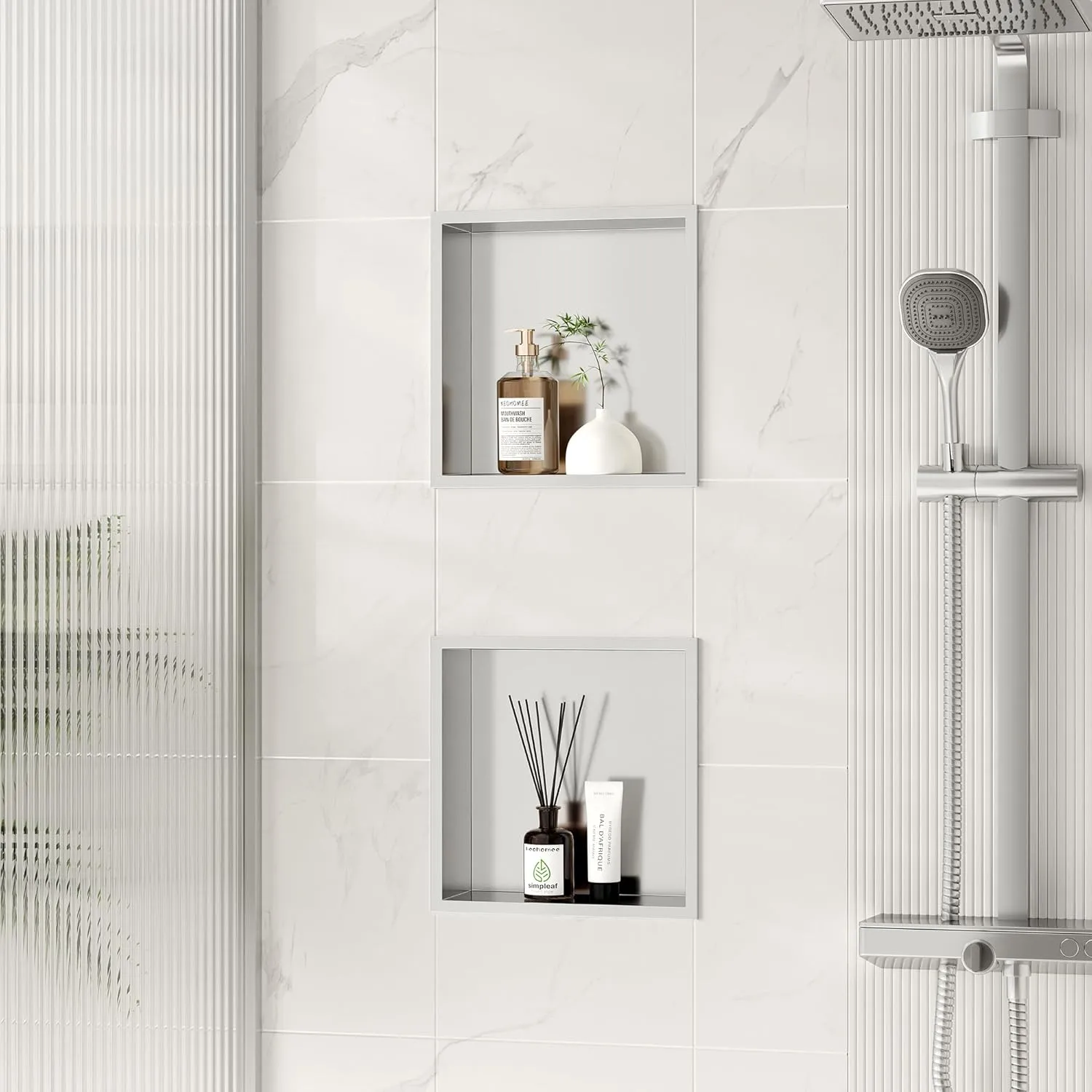 Neodrain No Tile Shower Niche, Brushed Stainless Steel Bathroom Wall Niche Cubby, 12" X 12" Recessed Storage Shelf