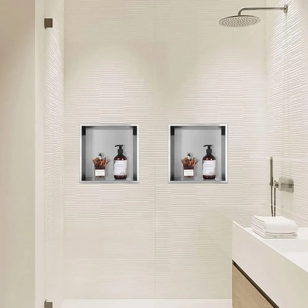 Neodrain No Tile Shower Niche, Brushed Stainless Steel Bathroom Wall Niche Cubby, 12" X 12" Recessed Storage Shelf