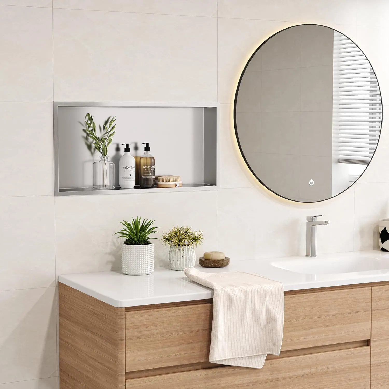 Neodrain No Tile Shower Niche, Shower Niche Bathroom Shelf, Inner Size 24" X 12" X 4", Brushed Stainless Steel Bathroom Wall Niche Cubby, NO Tile Needed Recessed Niche Shower for Storage