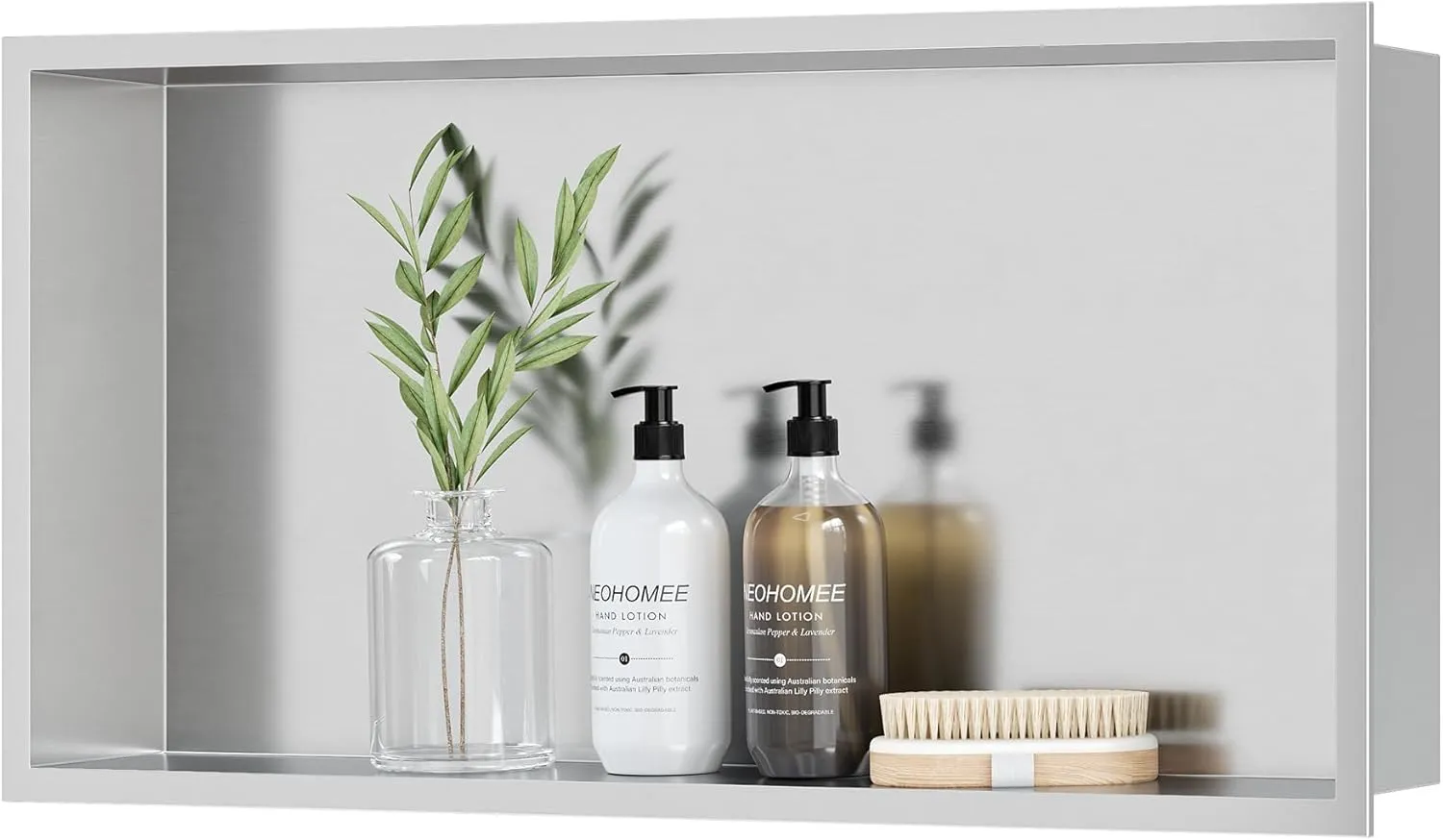Neodrain No Tile Shower Niche, Shower Niche Bathroom Shelf, Inner Size 24" X 12" X 4", Brushed Stainless Steel Bathroom Wall Niche Cubby, NO Tile Needed Recessed Niche Shower for Storage