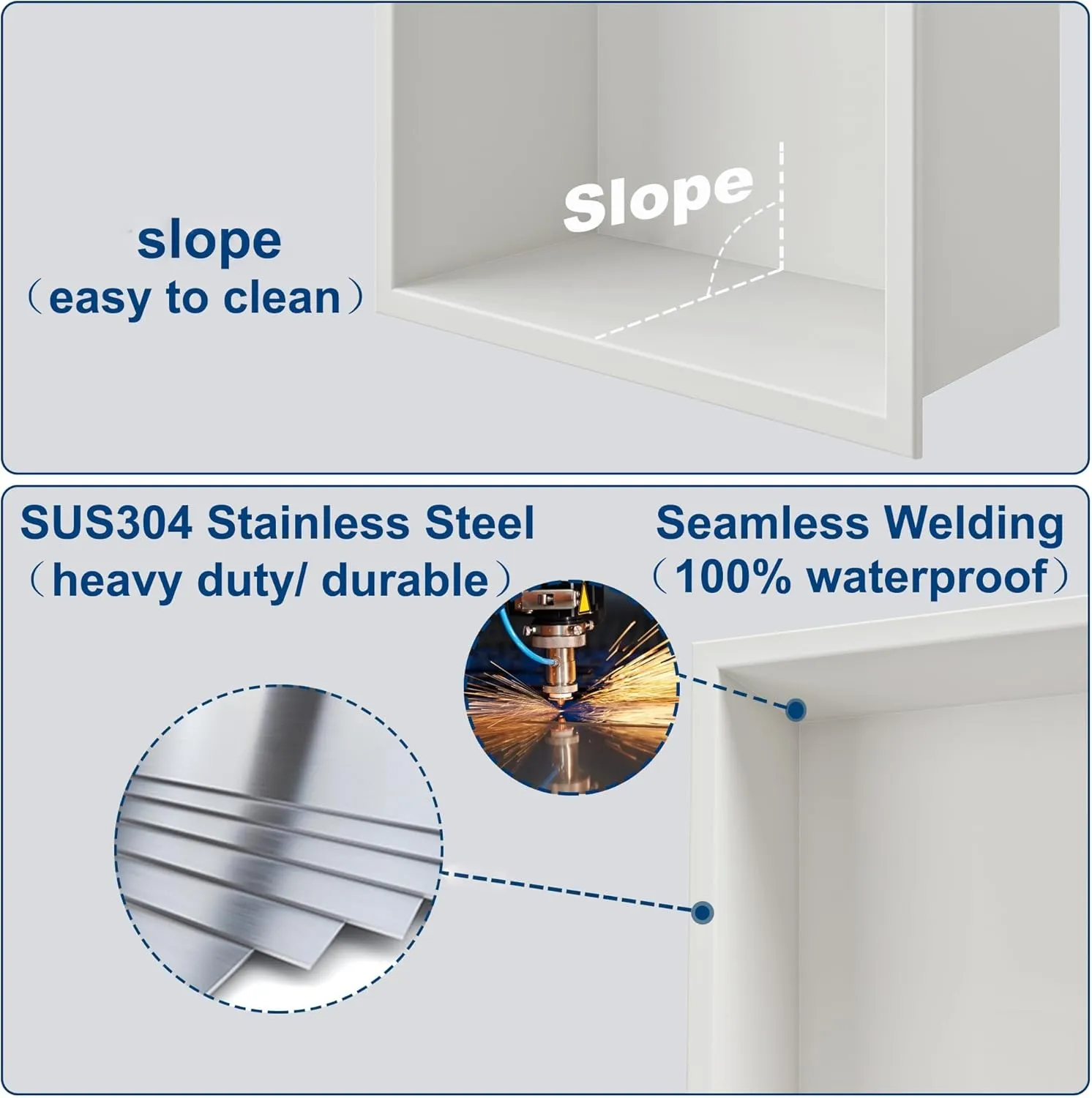 Neodrain No Tile Shower Niche, White Shower Niche Bathroom Shelf, (Outside Size 25.1"x13.1") (Inner Size 24" X 12" X 4"), NO Tile Needed Recessed Niche Shower for Storage