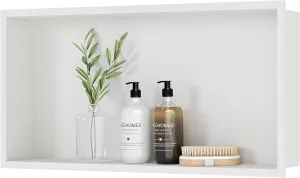 Neodrain No Tile Shower Niche, White Shower Niche Bathroom Shelf, (Outside Size 25.1"x13.1") (Inner Size 24" X 12" X 4"), NO Tile Needed Recessed Niche Shower for Storage
