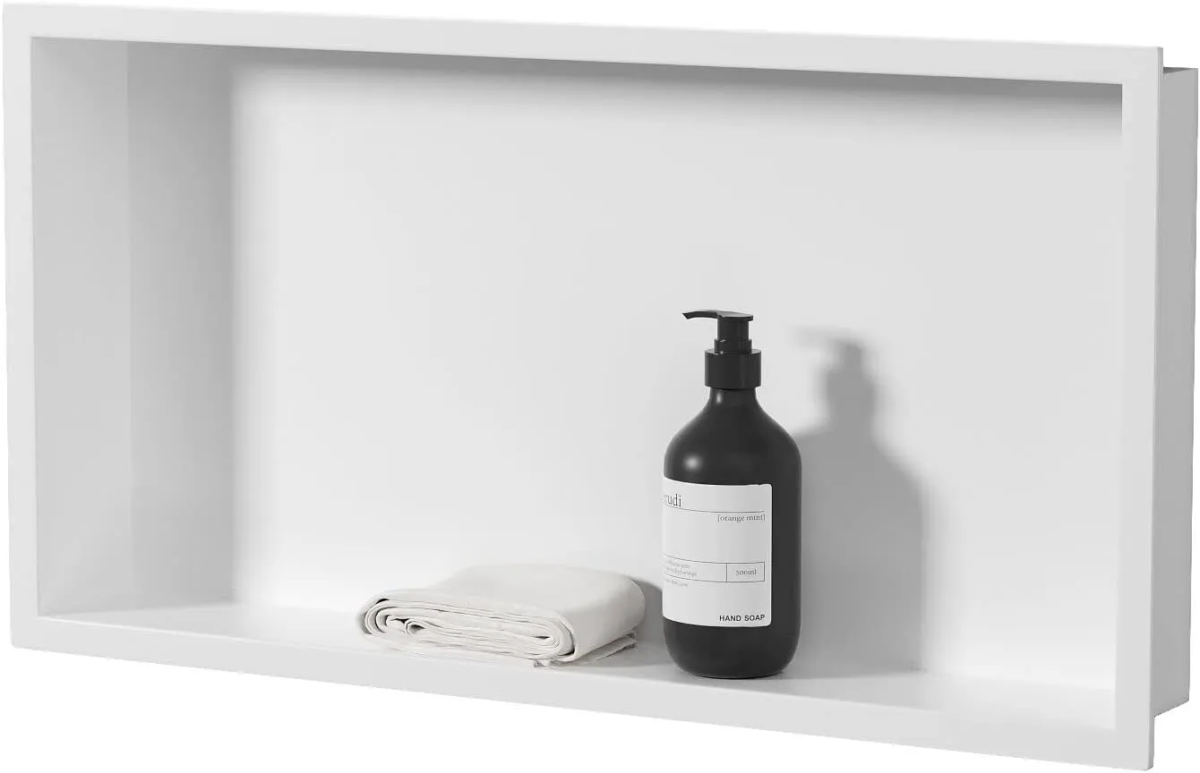 Neodrain No Tile Shower Niche, White Shower Niche Bathroom Shelf, (Outside Size 25.1"x13.1") (Inner Size 24" X 12" X 4"), NO Tile Needed Recessed Niche Shower for Storage