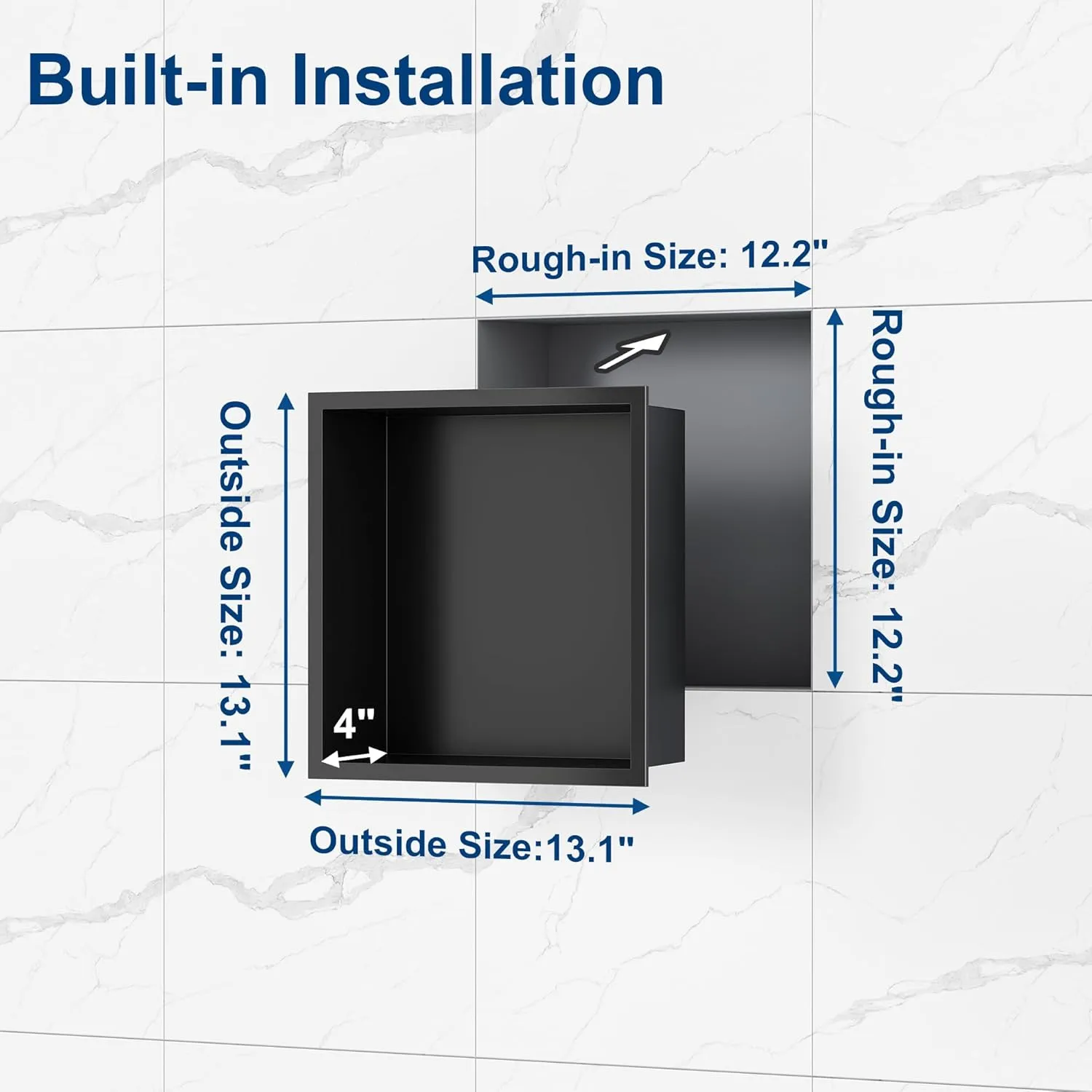 Neodrain Shower Niche Insert Tile Ready Recessed Bathroom Cabinet(Inner Size 12" X 12"), Waterproof Stainless Steel Wall Niche Shelf No Tiled Needed for Shower Storage, Matte Black