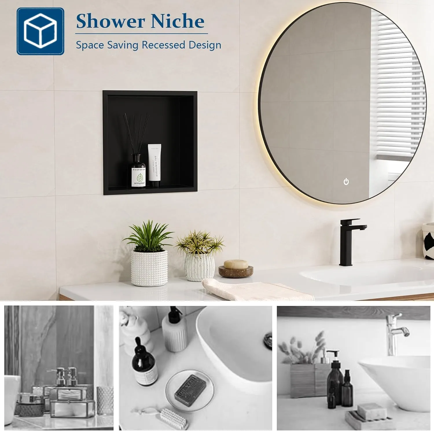 Neodrain Shower Niche Insert Tile Ready Recessed Bathroom Cabinet(Inner Size 12" X 12"), Waterproof Stainless Steel Wall Niche Shelf No Tiled Needed for Shower Storage, Matte Black