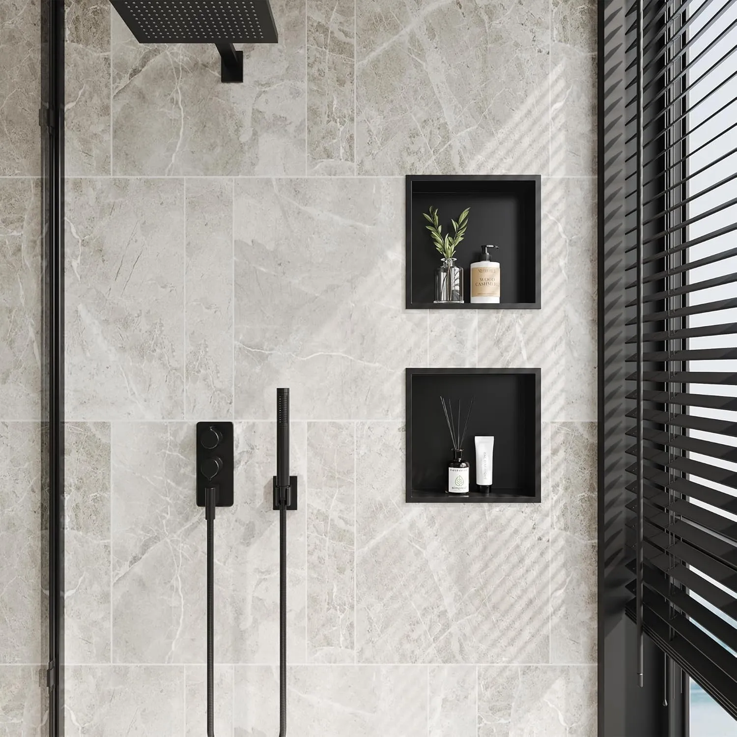 Neodrain Shower Niche Insert Tile Ready Recessed Bathroom Cabinet(Inner Size 12" X 12"), Waterproof Stainless Steel Wall Niche Shelf No Tiled Needed for Shower Storage, Matte Black