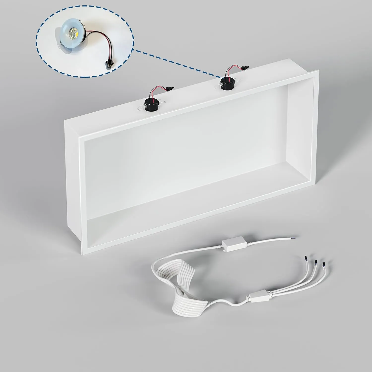 Neodrain Shower Niche with Non-dimmable LED Downlight, 24X12Inch White Stainless Niche No Tile Needed Shower Niche, Built-in Recessed Niche for Bathroom Storage