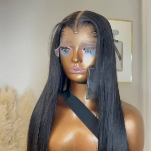 New Trend Lagos Hairline Lace Front Wigs Human Hair Silky Straight with Bleached Knots HD Invisible 13X4 Lace Front Brazilian Hair Glueless Wigs 180% Density Pre Plucked M Hairline Wig For Woman 18"