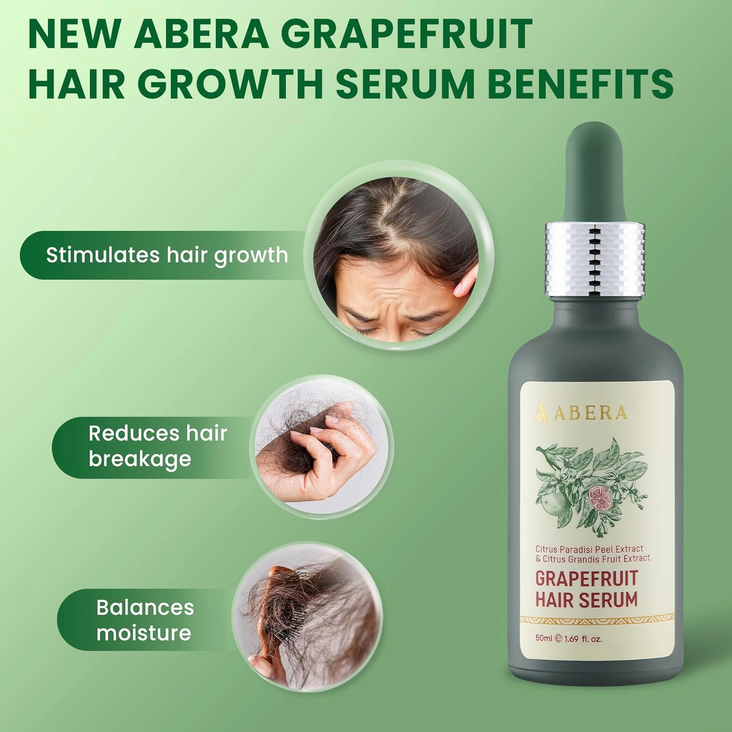 New ABERA Hair Growth Shampoo With Grapefruit Essence, for Hair Loss & Thinning Hair, Citrus Paradisi Peel Extract, Rich in Vitamin C & Flavonoids, Repairs & Strengthens hair, Citrus Scent, Fl Oz 6.09