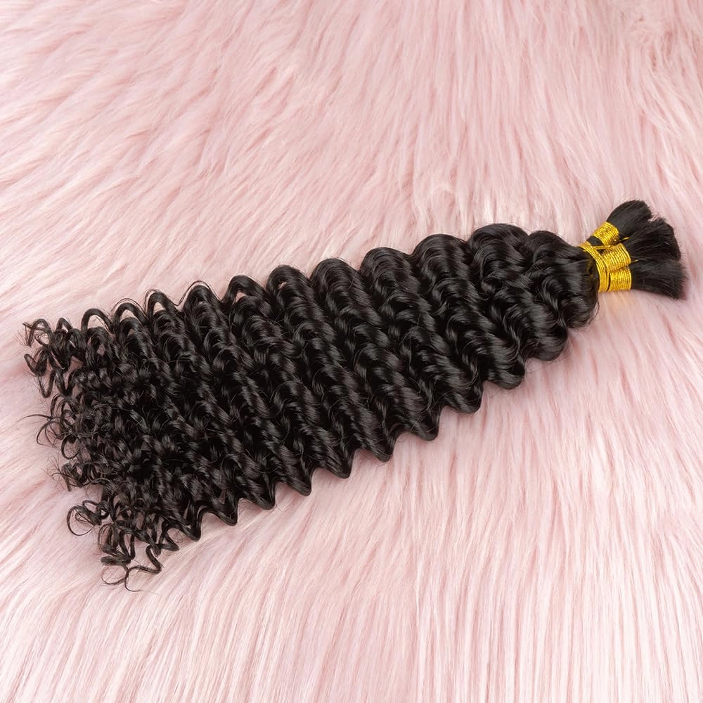 Niawigs Brazilian Human Bulk Braiding Hair Deep Curly No Weft Human Hair for Braiding 100 Percent Human Hair for Bohemian Kontless Natural Black 100 Gram Per Bundle (20 Inch, Deep Curly)