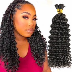 Niawigs Brazilian Human Bulk Braiding Hair Deep Curly No Weft Human Hair for Braiding 100 Percent Human Hair for Bohemian Kontless Natural Black 100 Gram Per Bundle (20 Inch, Deep Curly)
