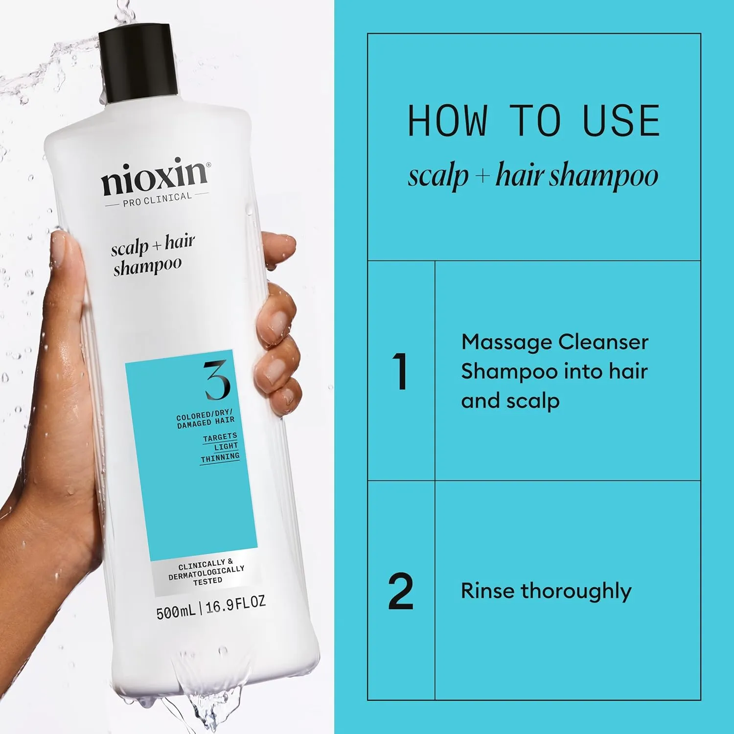 Nioxin System 3 Scalp   Hair Thickening Shampoo for Colored, Dry, & Damaged Hair with Light Thinning |Maintain Vibrant Color |Cleanse, Strengthen & Nourish with Niacinamide & Biotin |Cleanse Build-Up
