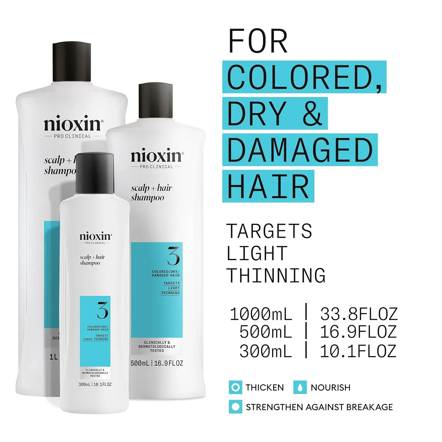 Nioxin System 3 Scalp   Hair Thickening Shampoo for Colored, Dry, & Damaged Hair with Light Thinning |Maintain Vibrant Color |Cleanse, Strengthen & Nourish with Niacinamide & Biotin |Cleanse Build-Up