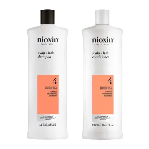 Nioxin System 4 Scalp Cleaning Shampoo and Therapy Conditioner Set for Color Treated Hair with Progressed Thinning