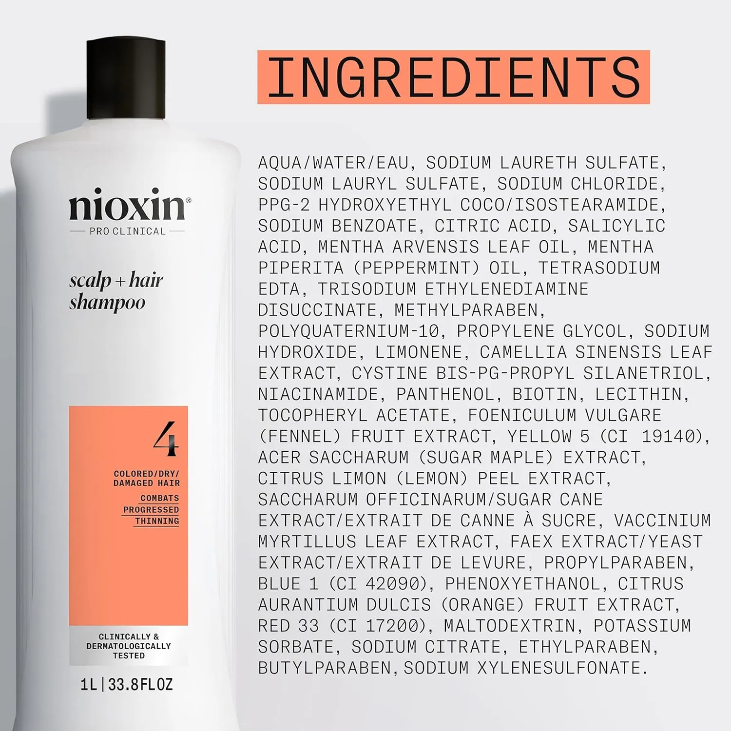 Nioxin System 4 Scalp   Hair Thickening Shampoo For Colored, Dry, & Damaged Hair with Progressed Thinning Maintain Vibrant Color Nourish & Boost Hair Density with Niacinamide & Biotin