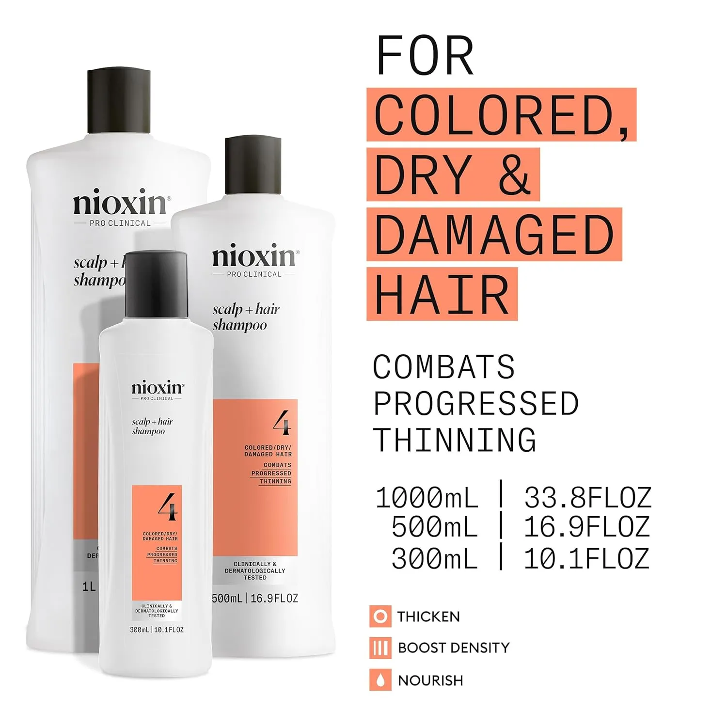 Nioxin System 4 Scalp   Hair Thickening Shampoo For Colored, Dry, & Damaged Hair with Progressed Thinning Maintain Vibrant Color Nourish & Boost Hair Density with Niacinamide & Biotin