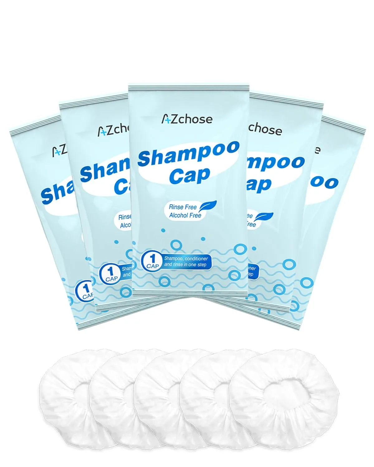 No Water Rinse Free Shampoo Caps for Camping & Home Care, Dry Hair Washing Caps for Adult & Elderly, Waterless Shampoo Shower Caps for Bedridden Patients, Microwaveable & Alcohol-Free, 5 Pack