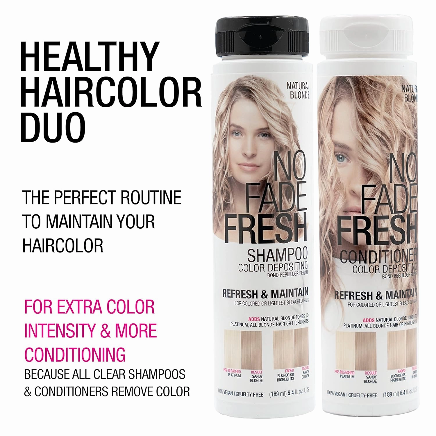 No Fade Fresh Natural Blonde Hair Color Depositing Depositing Shampoo   Conditioner Duo - Enhance Color, Prevent Fading & Refresh Warm Blonde Color, Hair Color Toner