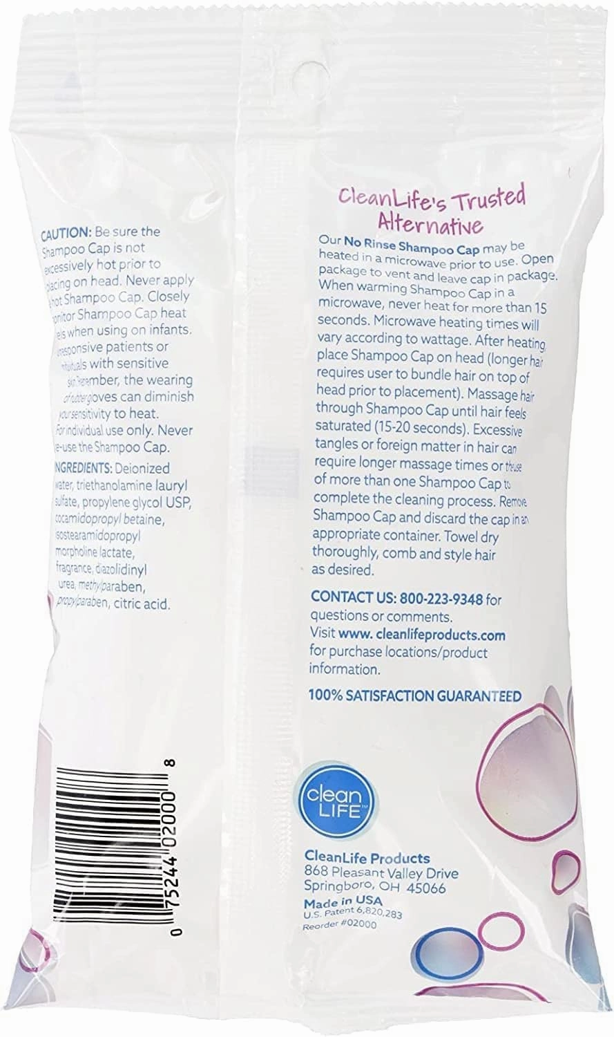 No-Rinse Shampoo Cap by Cleanlife Products, Shampoo and Condition Hair with no Water or Rinsing - Microwaveable, Latex-Free and Alcohol-Free (Pack of 5)