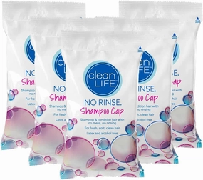 No-Rinse Shampoo Cap by Cleanlife Products, Shampoo and Condition Hair with no Water or Rinsing - Microwaveable, Latex-Free and Alcohol-Free (Pack of 5)