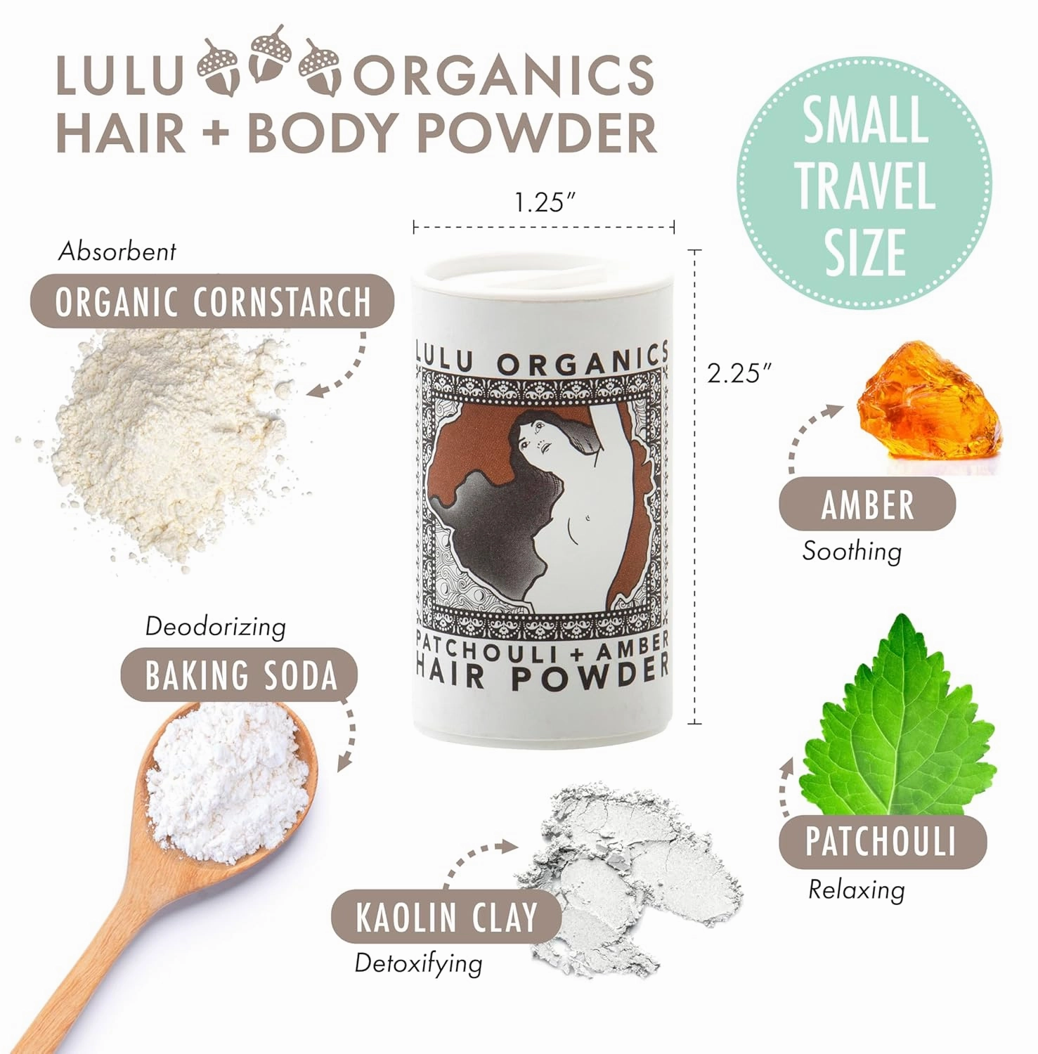 Non Aerosol Dry Shampoo Powder for Dark, Blonde and Oily Hair, All Natural Organic Hair and Body Powder, Paraben &Talc free No White Cast Synthetic Fragrance, Travel Size, Patchouli and Amber -1oz