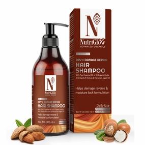 NUTRIGLOW Advanced Organics Bio Advanced Daily Use Dry And Damage Repair Hair Shampoo/Damage Reverse/Moisture Lock Formulation/Argan And Essential Oils/No Parabens/No Sulphates- 300 Ml