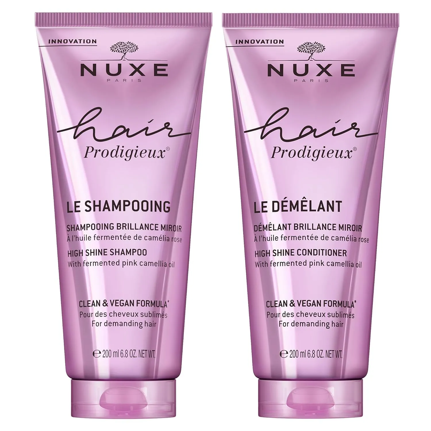 Nuxe Hair Prodigieux High Shine Shampoo (6.8 fl oz) & Conditioner (6.8 fl oz) Duo, Nourishing Hair Care Set with Camellia Oil, Silicone-Free, Sulfate-Free
