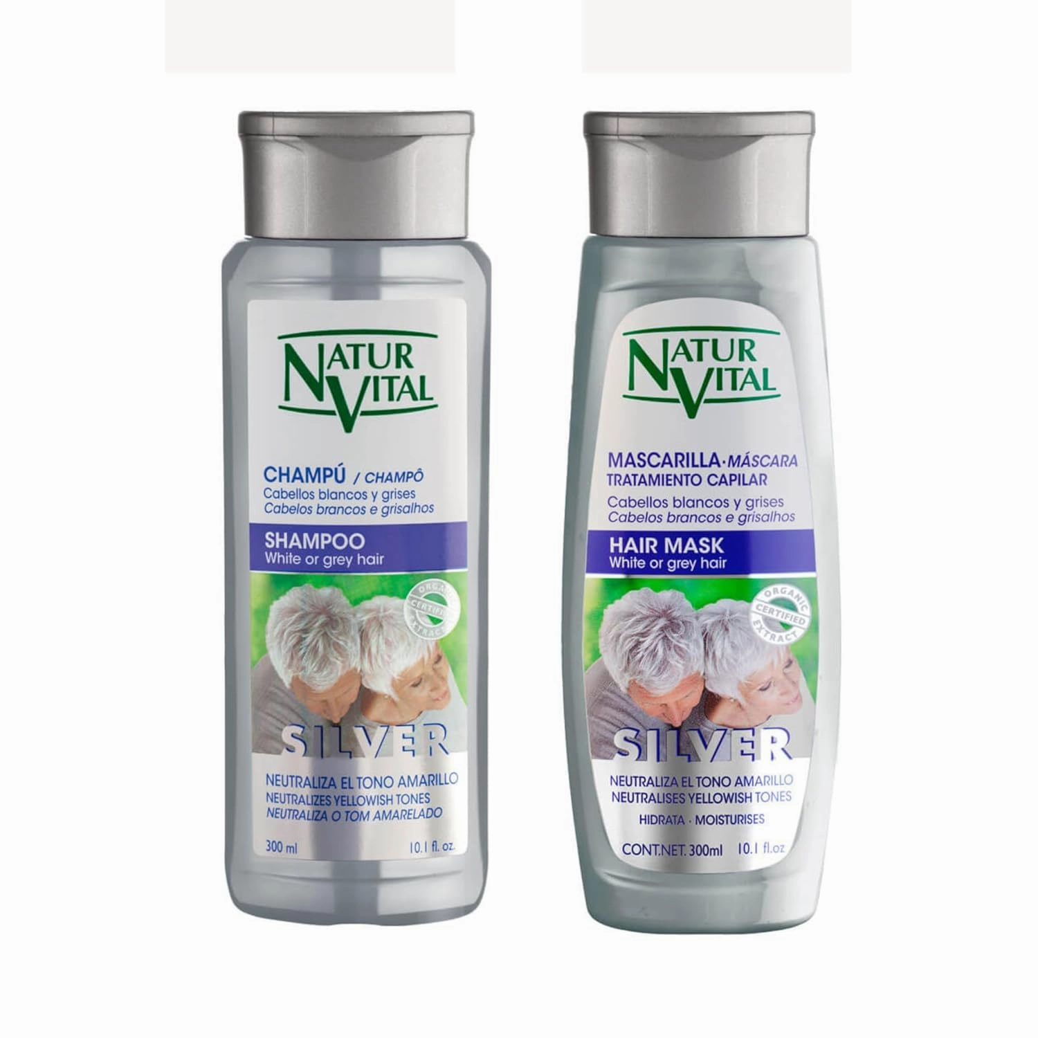NVital ColourSafe Set - Shampoo & Silver w/Keratin Plant & Blueberry - Colour Protection - Organic Ingredients - For Colour Treated Hair - UV Filter - Restructures & Protects