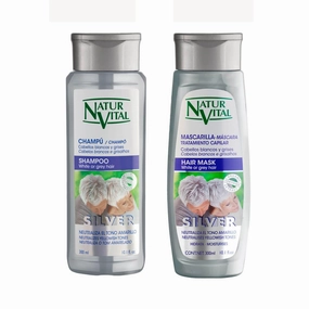 NVital ColourSafe Set - Shampoo & Silver w/Keratin Plant & Blueberry - Colour Protection - Organic Ingredients - For Colour Treated Hair - UV Filter - Restructures & Protects