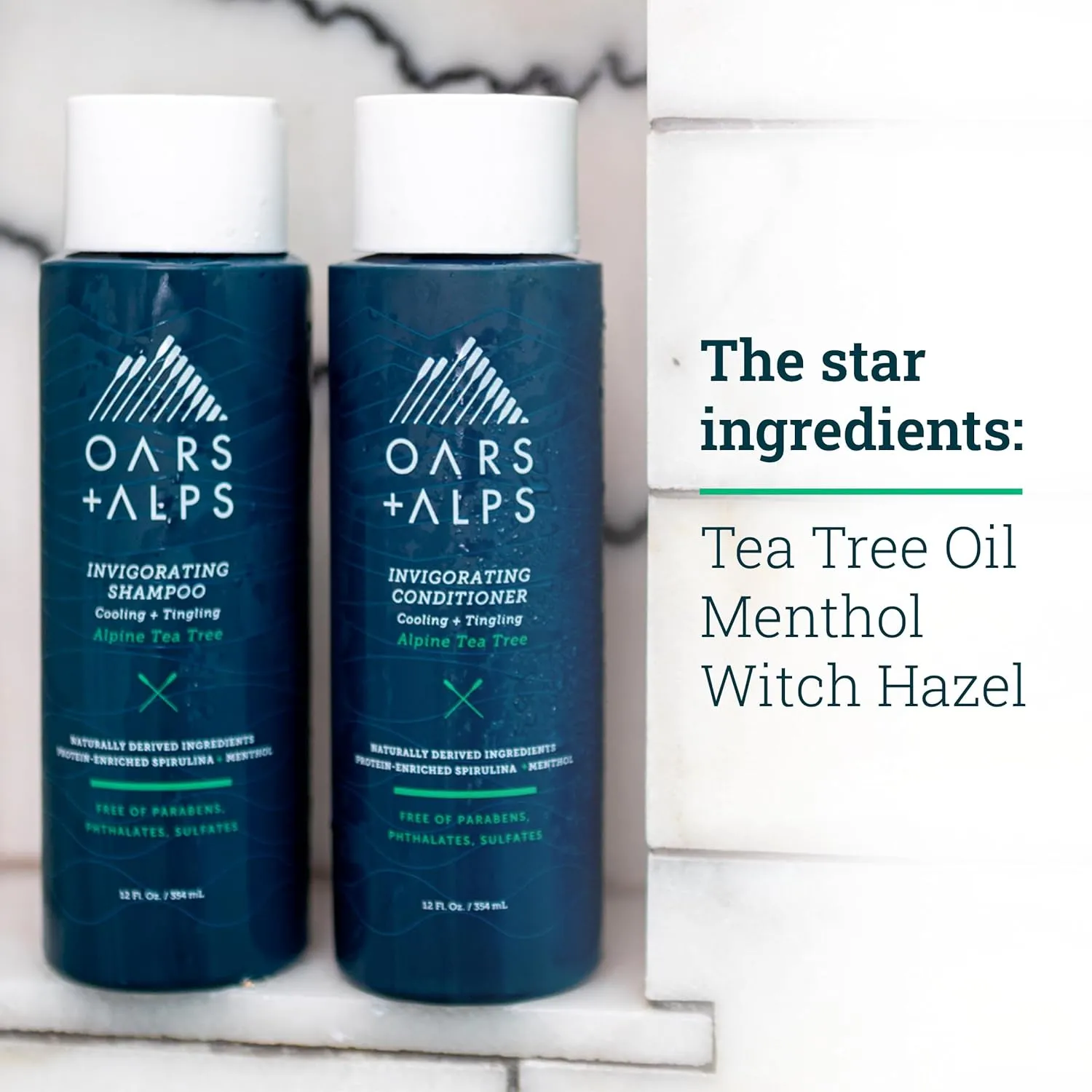 Oars   Alps Men's Sulfate Free Hair Shampoo and Conditioner Set, Infused with Witch Hazel and Tea Tree Oil, Alpine Tea Tree, 12 Fl Oz Each