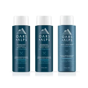 Oars   Alps Men's Sulfate Free Hair Shampoo, Conditioner, and Body Wash Kit, Moisturizing Skin Care Infused with Kelp and Algae Extracts, Fresh Ocean Splash Scent