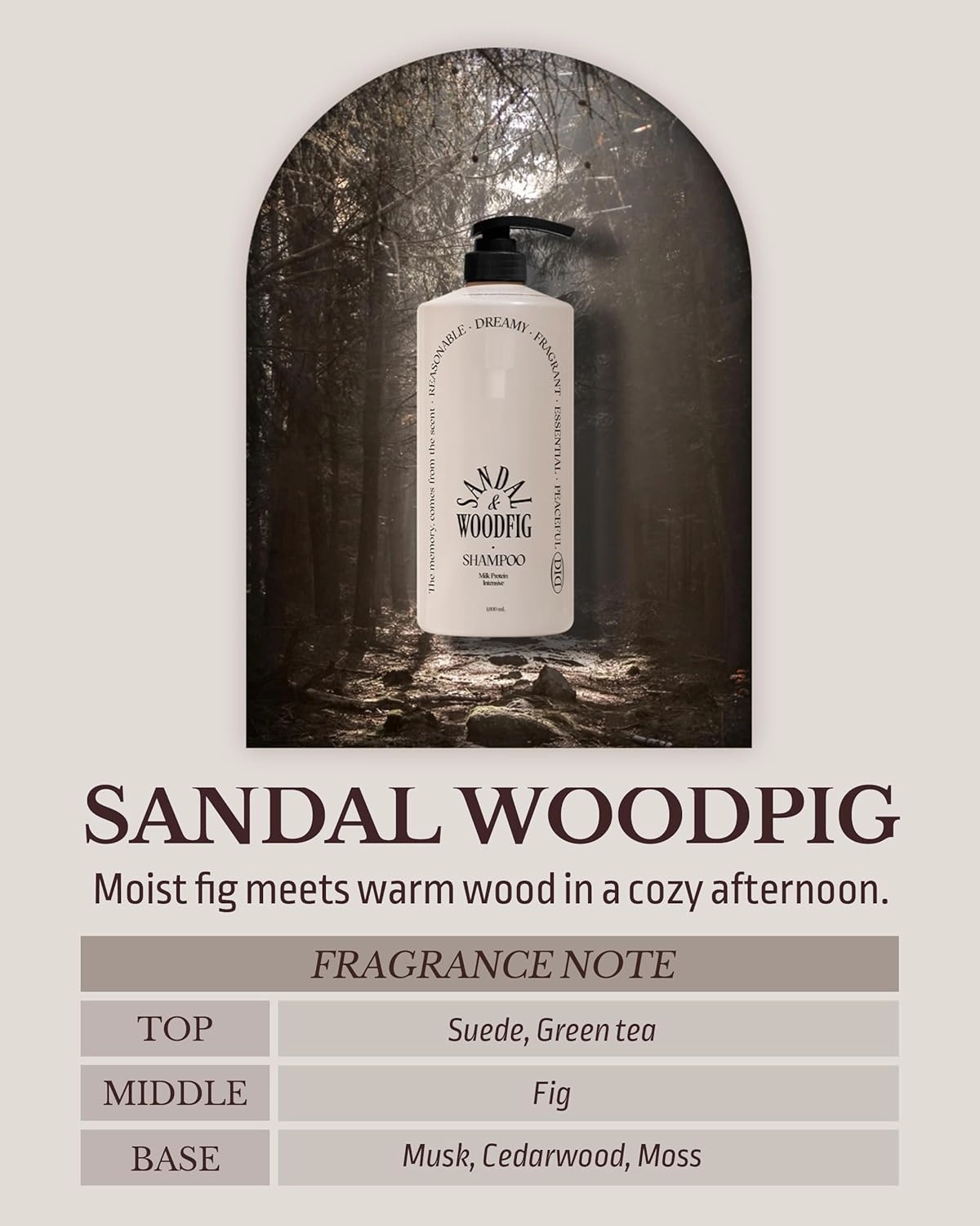 ODID Milk Protein Intensive Korean Shampoo - Volumizing and Hair Loss Relief Perfume Shampoo for Damaged Hair - Cozy Wood & Fig Scent - pH5.5 Scalp Purifying, 16.9 fl.oz.